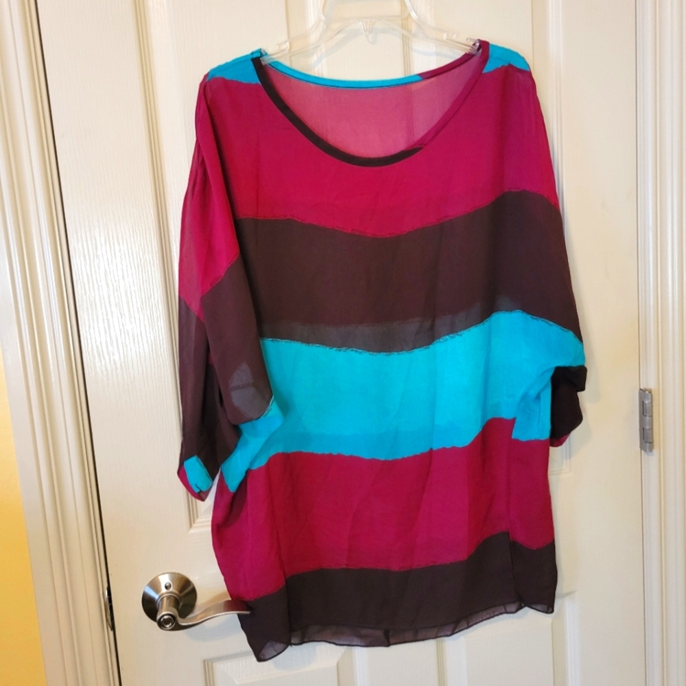 Womans - Multicolor Blouse - Sheer Size XL
